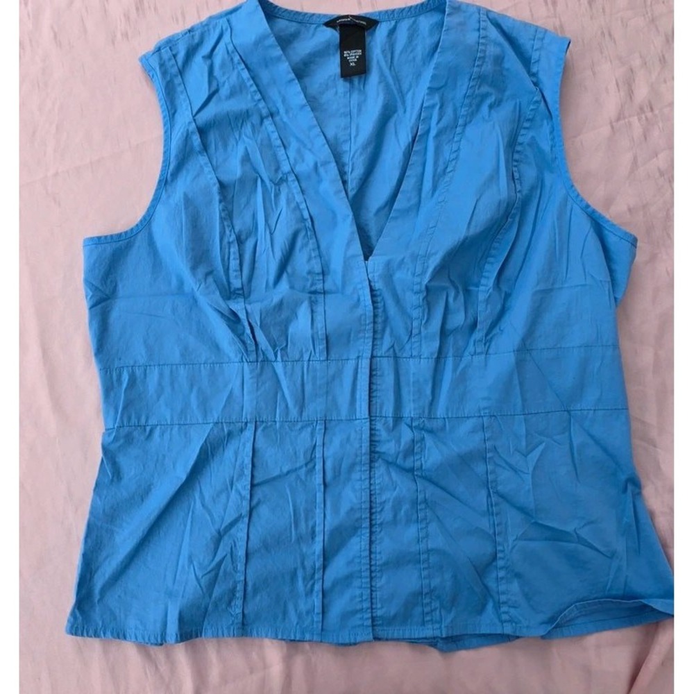 Moda International Blue Cotton Snap Front Sleeveless V-Neck Blouse XL